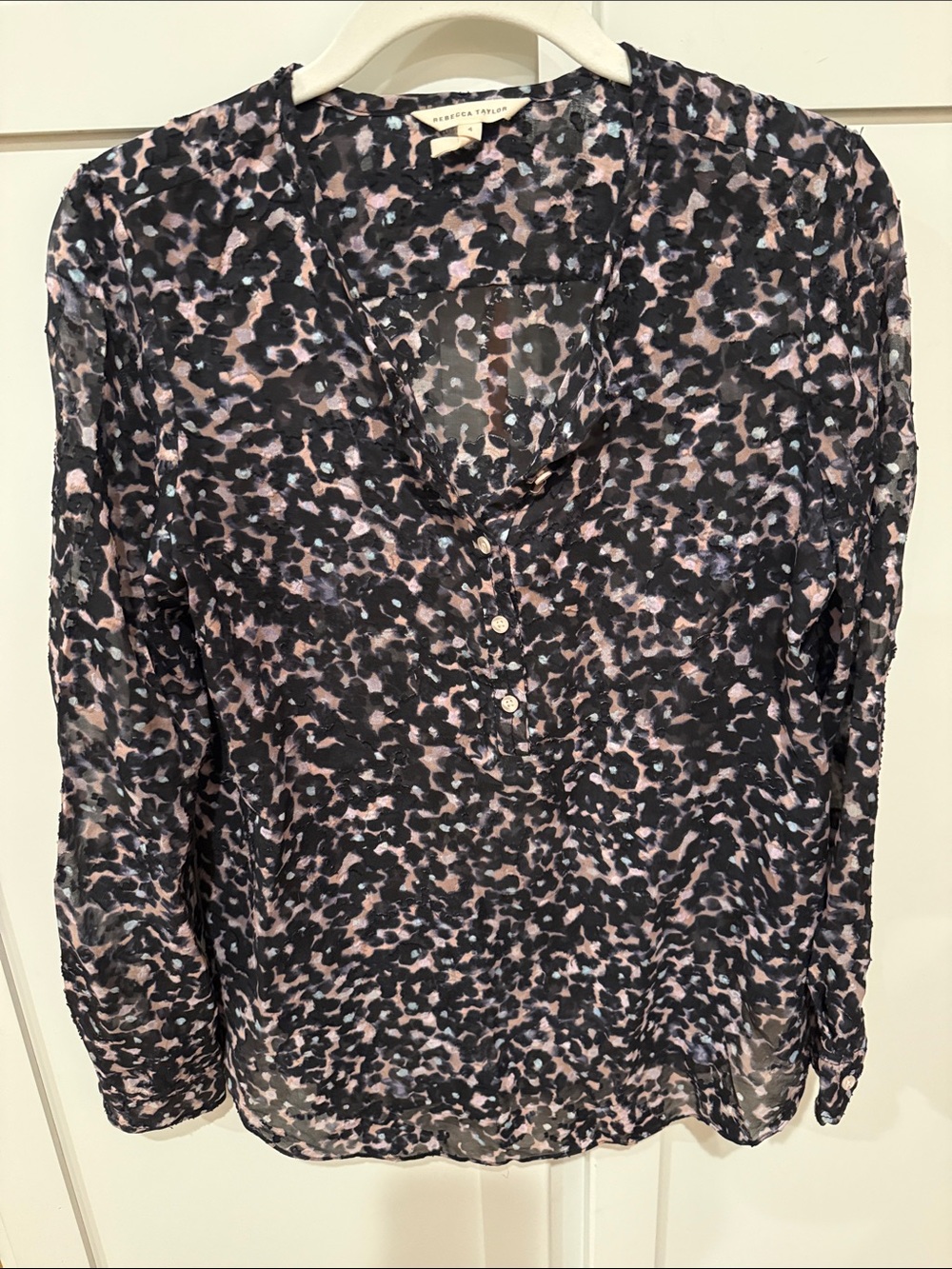 Rebecca Taylor Black and Pink Abstract Print Sheer Blouse